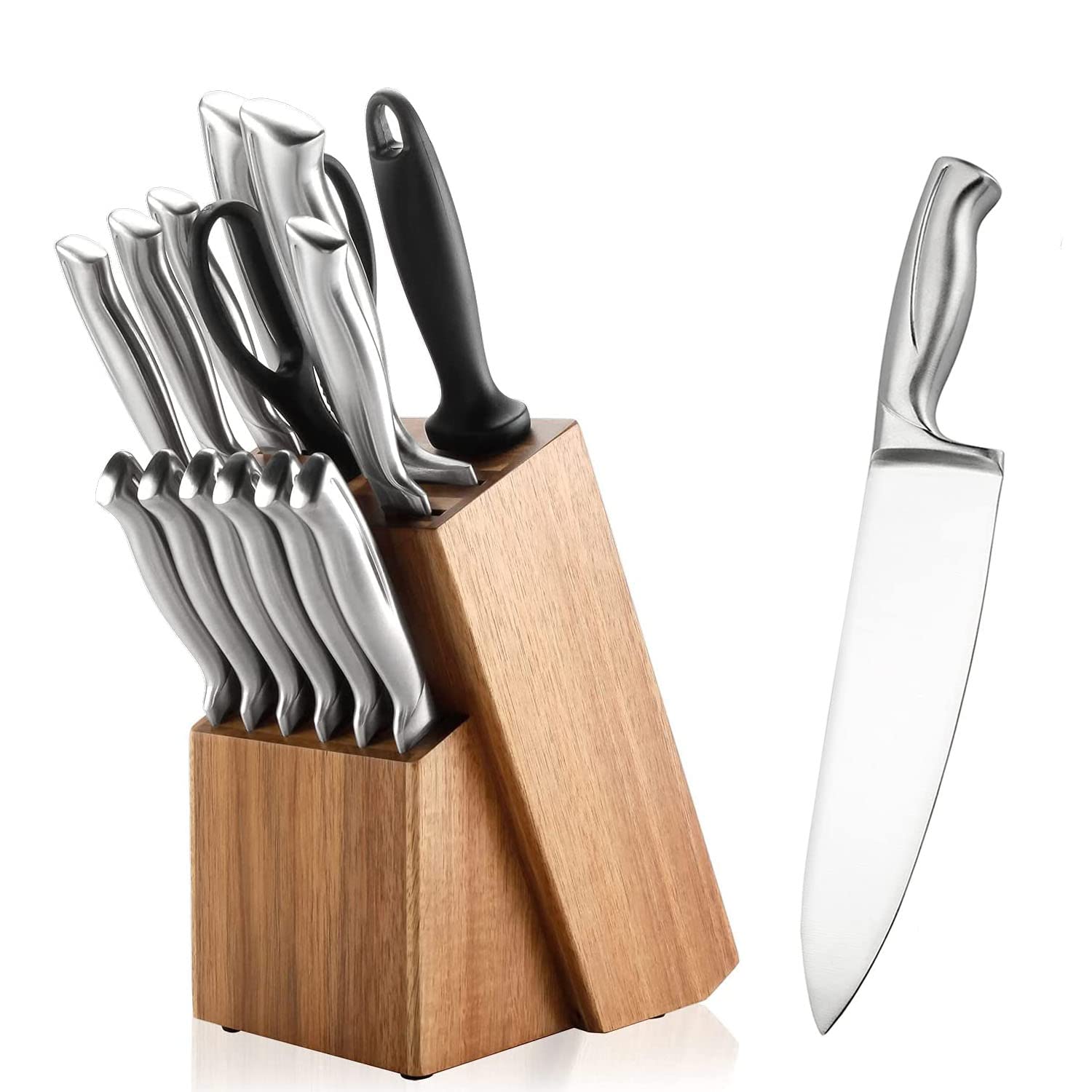 GOOD HELPER 15 Piece Kitchen Knife Sets with Wooden Block High Carbon Stainless Steel Knife Set Sharp Chef Knife Set Shears Steak Knives Utensils Dishwasher Safe Utility Knife