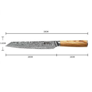 Wakoli Damascus Nakiri knife blade 7-inch extremely sharp from 67 layers genuine Japanese Damascus with olive wood handle, Oribu Series