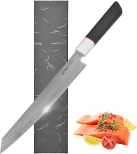 culitech sujihiki knife, 9.5 inches sharp stainless double edged sashimi/sushi knife with g10 octagonal handle for kitchen and restaurant used