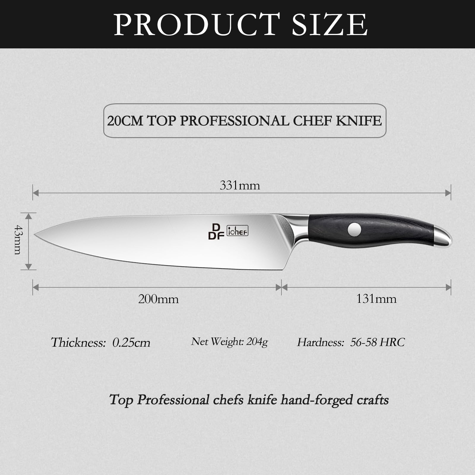 DDF iohEF Chef Knife, Kitchen Knife 8 Inch High Carbon Stainless Steel Chef's Knives Professional Sharp Chopping Knife with Ergonomic Handle for Meat Cutting Cooking
