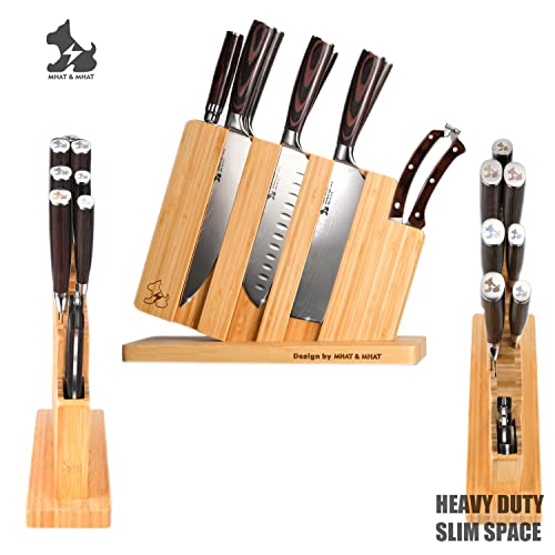 MHAT & MHAT 9pcs Essential Kitchen Knife Block Set Pro, Ergonomic Pakkawood Handle, Sharper steel