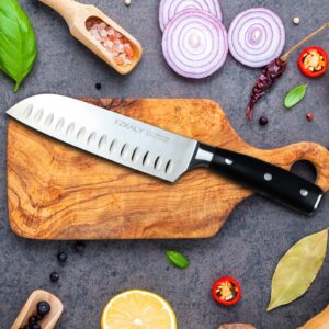 Fzkaly Santoku Knives, Sharp 7-inch Santoku knife, High Carbon Stainless Steel Japanese Chef Knife, Ergonomic Pakkawood Handle Cooking Knife for Meat Vegetable Fruit in Gift Box