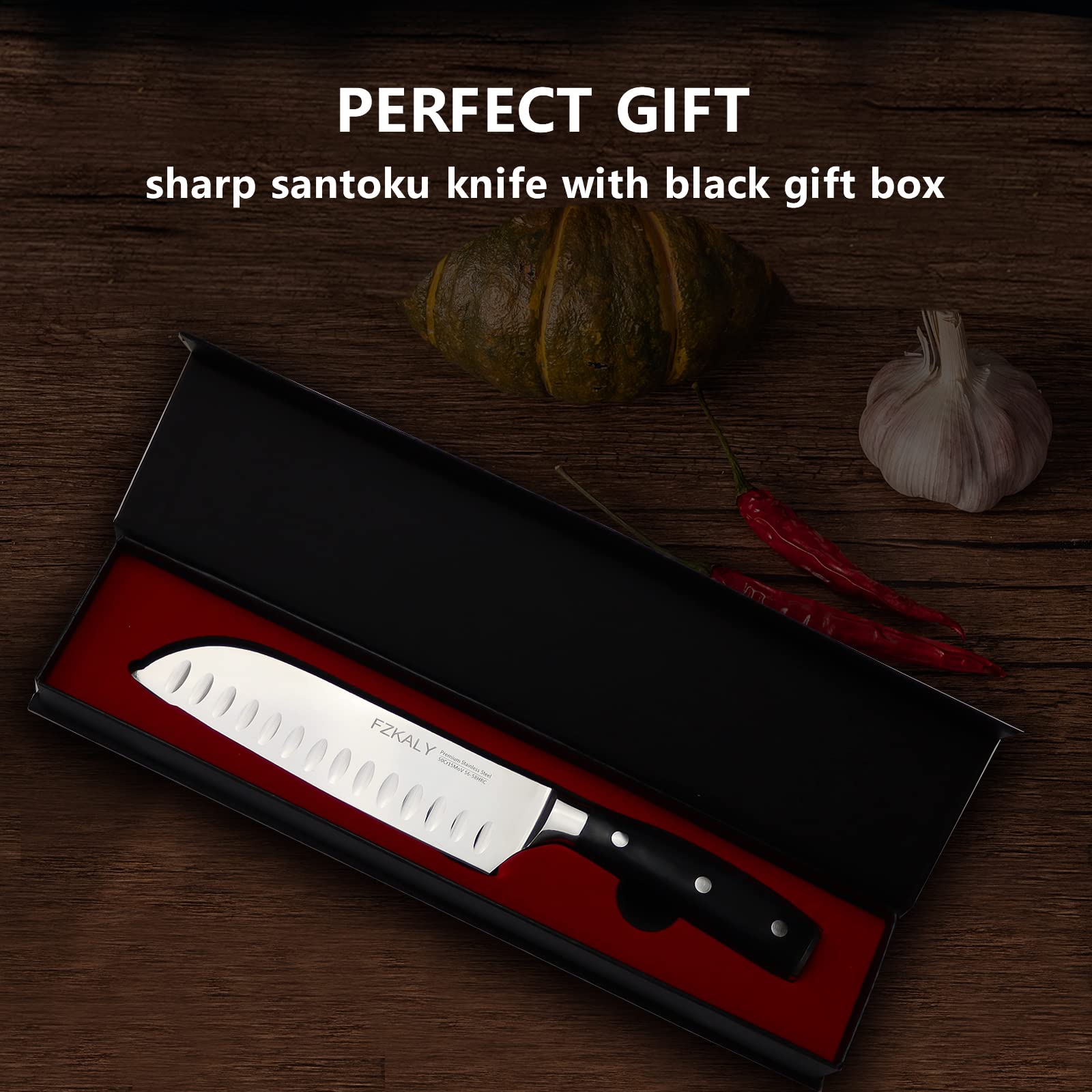 Fzkaly Santoku Knives, Sharp 7-inch Santoku knife, High Carbon Stainless Steel Japanese Chef Knife, Ergonomic Pakkawood Handle Cooking Knife for Meat Vegetable Fruit in Gift Box