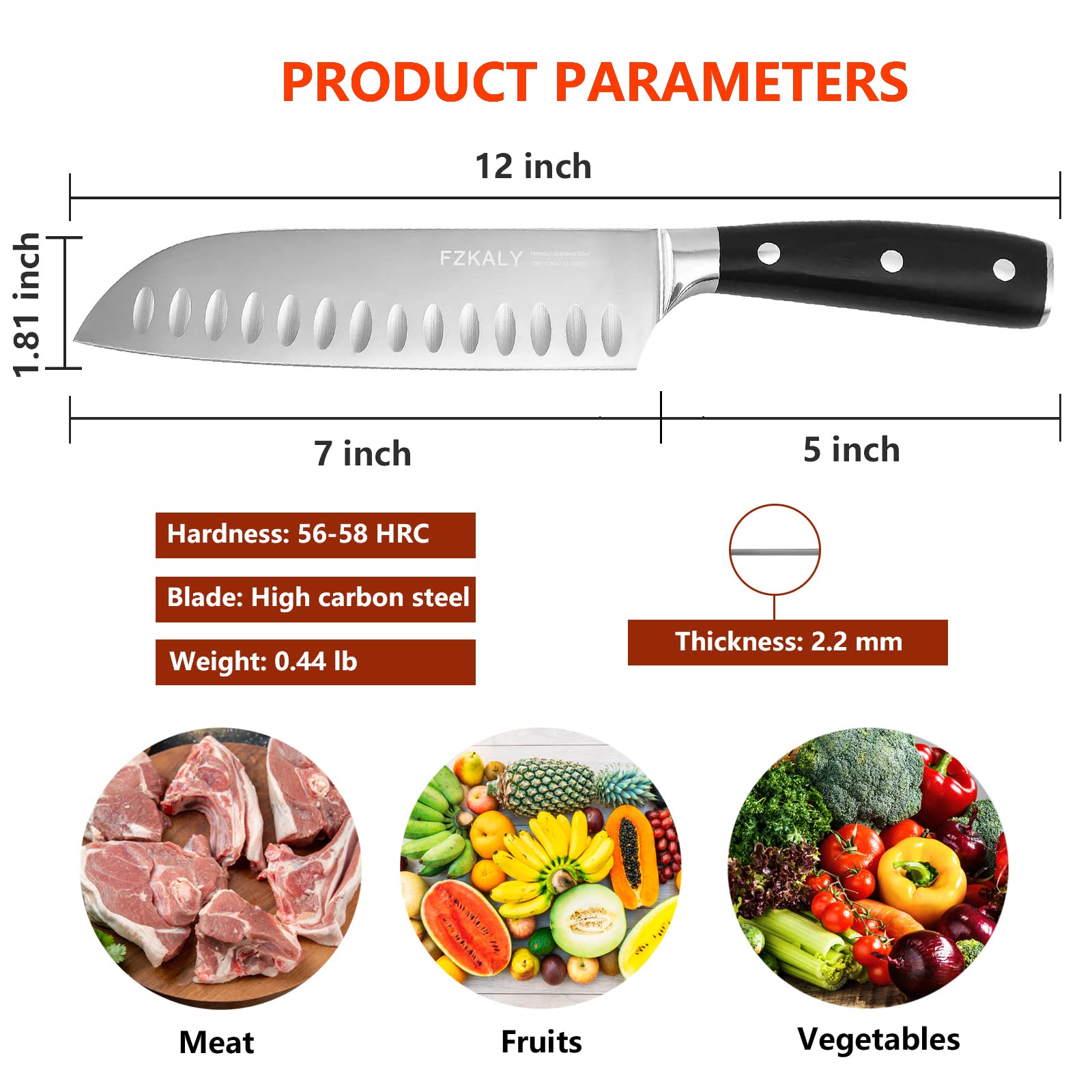 Fzkaly Santoku Knives, Sharp 7-inch Santoku knife, High Carbon Stainless Steel Japanese Chef Knife, Ergonomic Pakkawood Handle Cooking Knife for Meat Vegetable Fruit in Gift Box