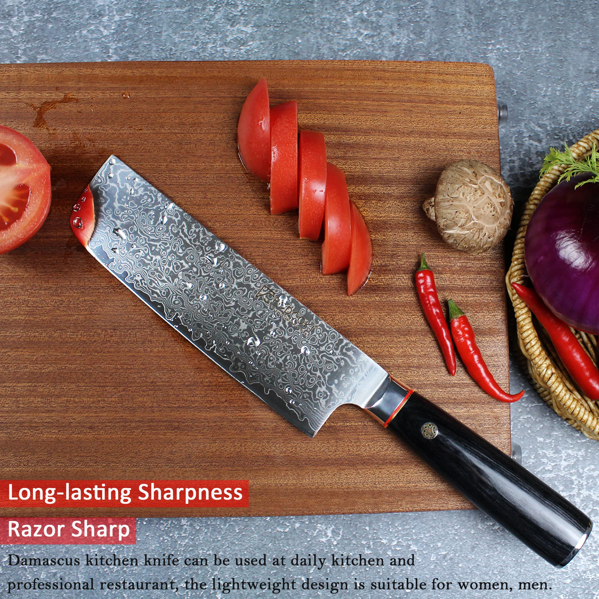 Receive Both-8" Damascus Chef Knife and 8" Damascus Nakiri Knife