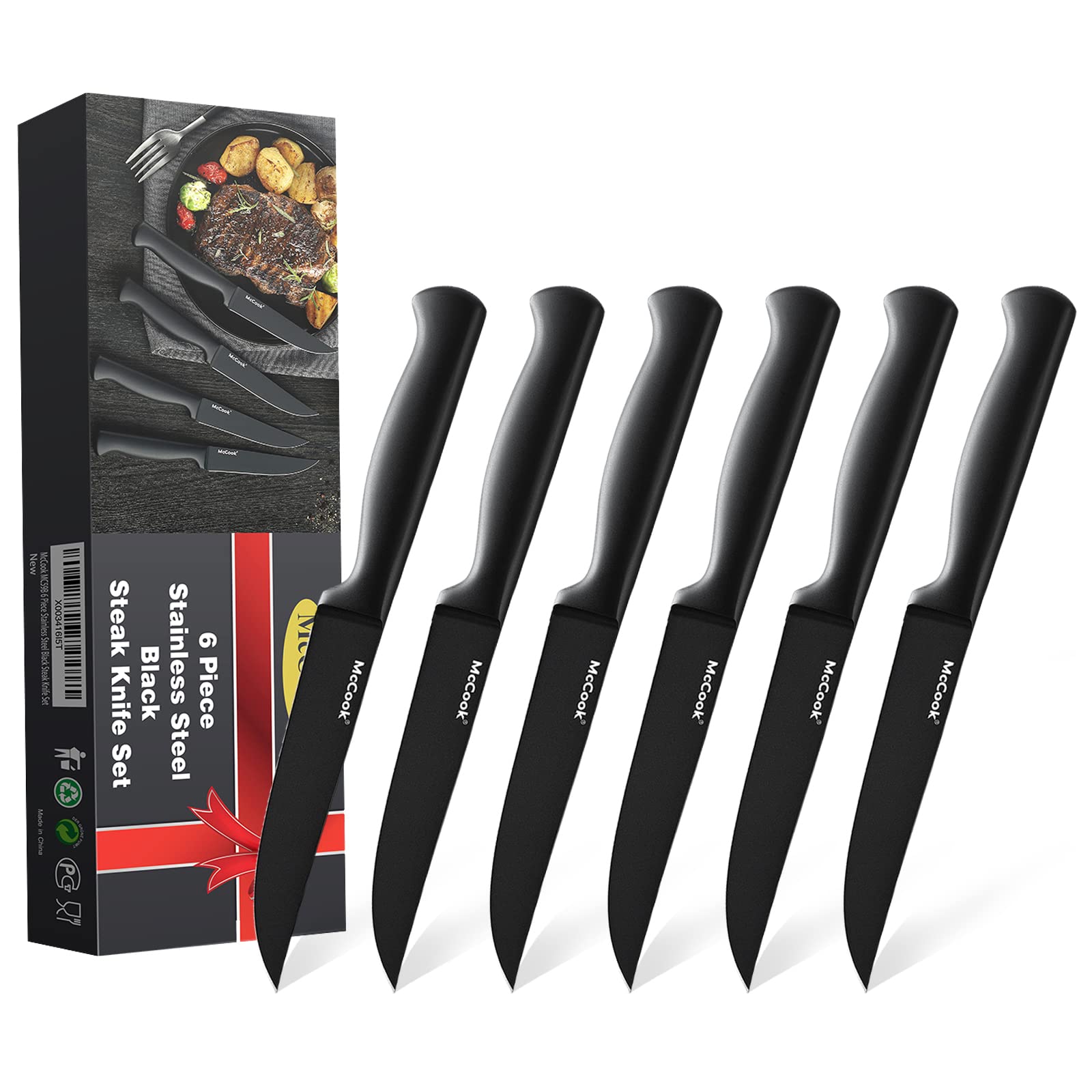 McCook MC59B Steak Knives Set of 6 + McCook Knife MC29Block