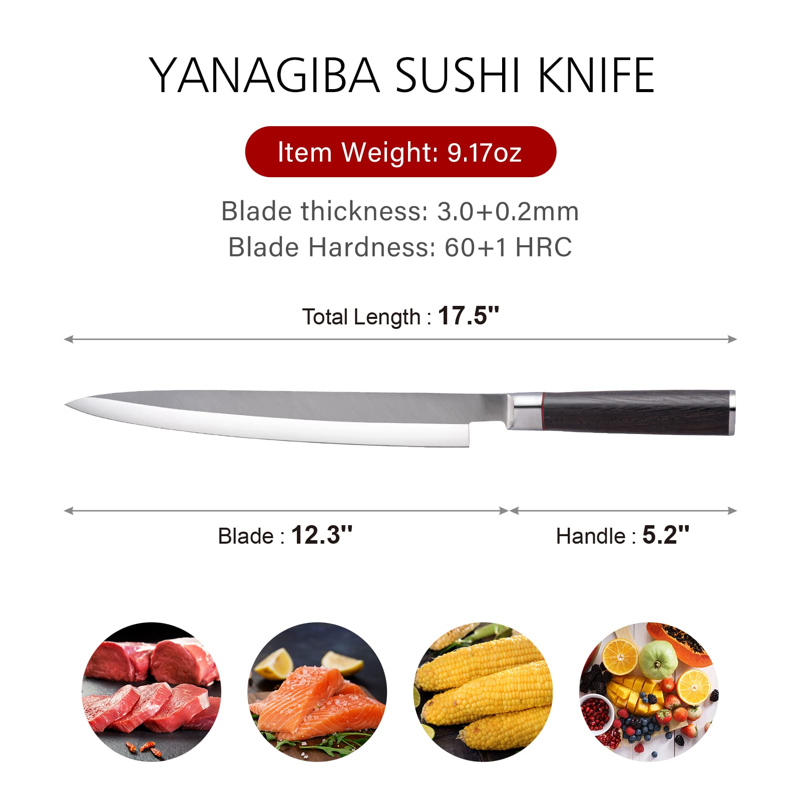 CHUYIREN Sushi Knife Sashimi Knife- 9.5 inch and 12 inch, Stainless Steel Handle And Wenge Wood Handle