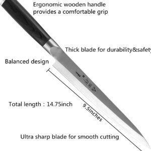 CHUYIREN Sushi Knife Sashimi Knife- 9.5 inch(240mm) 2PK, Wooden Handle And Stainless Steel Handle