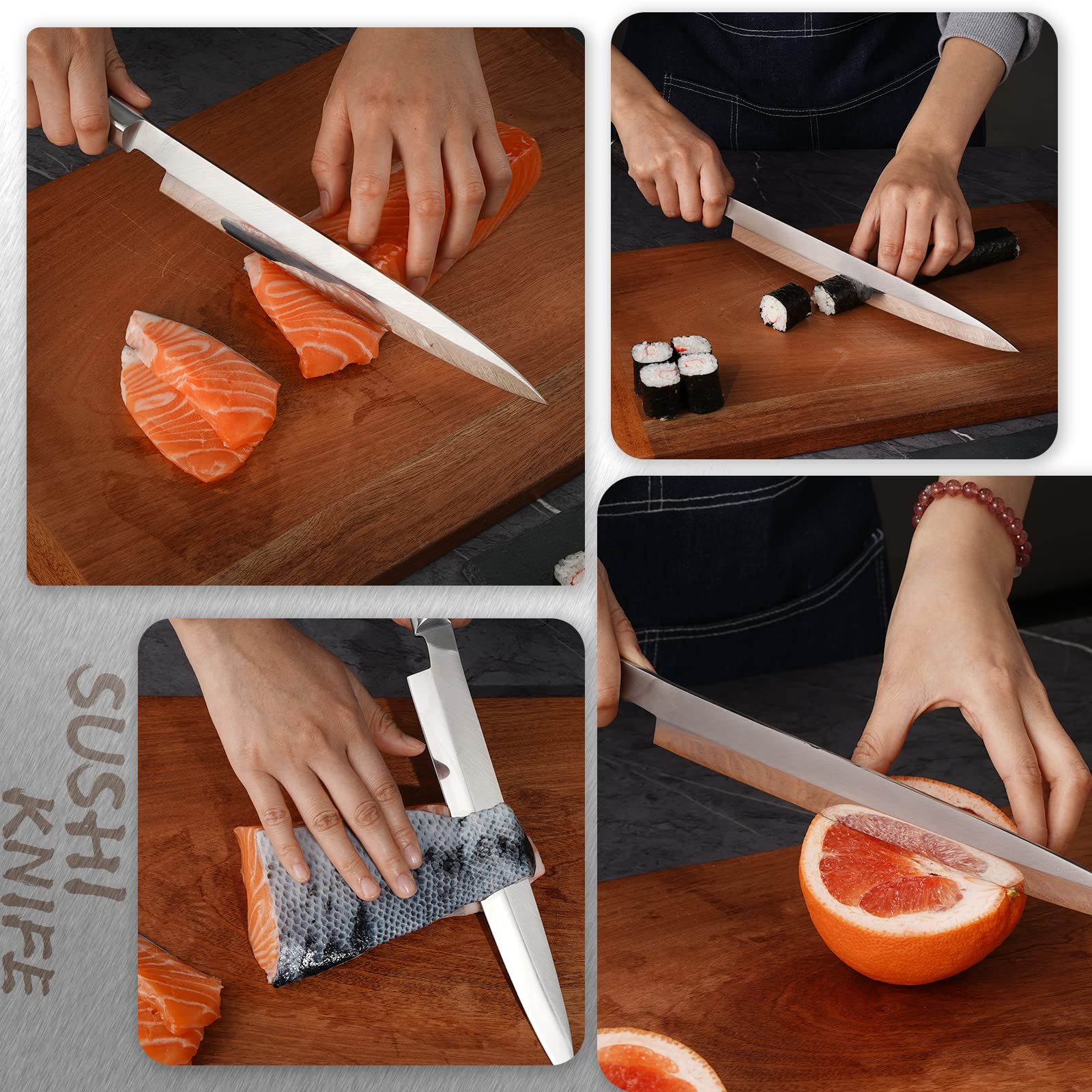 CHUYIREN Sushi Knife Sashimi Knife- 9.5 inch and 12inch, Wooden Handle And Wenge Wood Handle