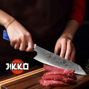 Jikko New Japanese Damascus Chef knife 13" Inch with Approved HRC60 Sharp Blade - Original model - Chef Knife with Ultra-Sharp Damascus Steel Blade and Rare Cocobolo Wood Handle