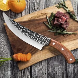 WXCOO 7-Inch Chef Knife Hand Forged Cleaver Knife High Carbon Stainless Steel, Boning knives Chef Butcher Knife with Sheath & Pocket Sharpener for Kitchen, Camping, Home, Outdoor, BBQ