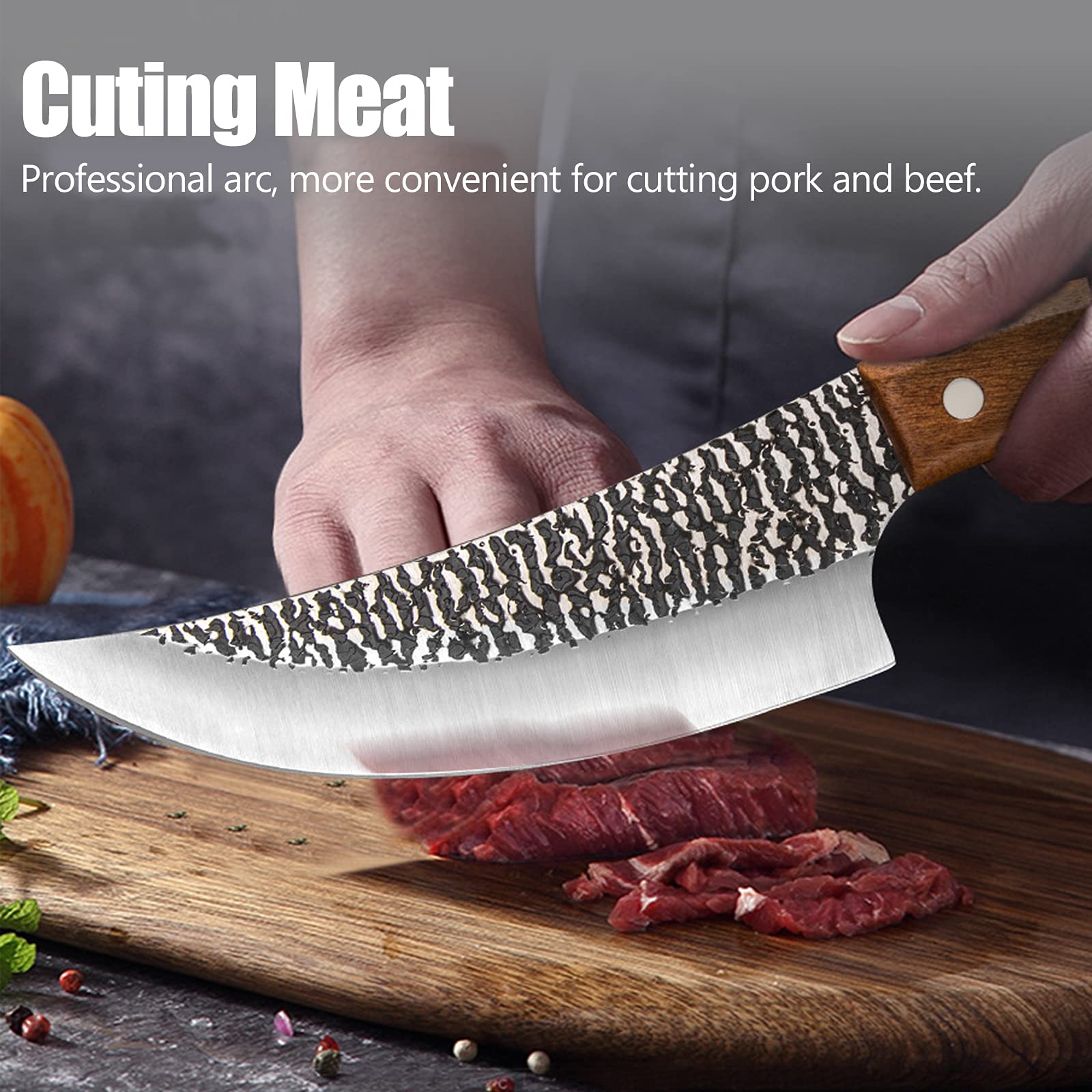 WXCOO 7-Inch Chef Knife Hand Forged Cleaver Knife High Carbon Stainless Steel, Boning knives Chef Butcher Knife with Sheath & Pocket Sharpener for Kitchen, Camping, Home, Outdoor, BBQ