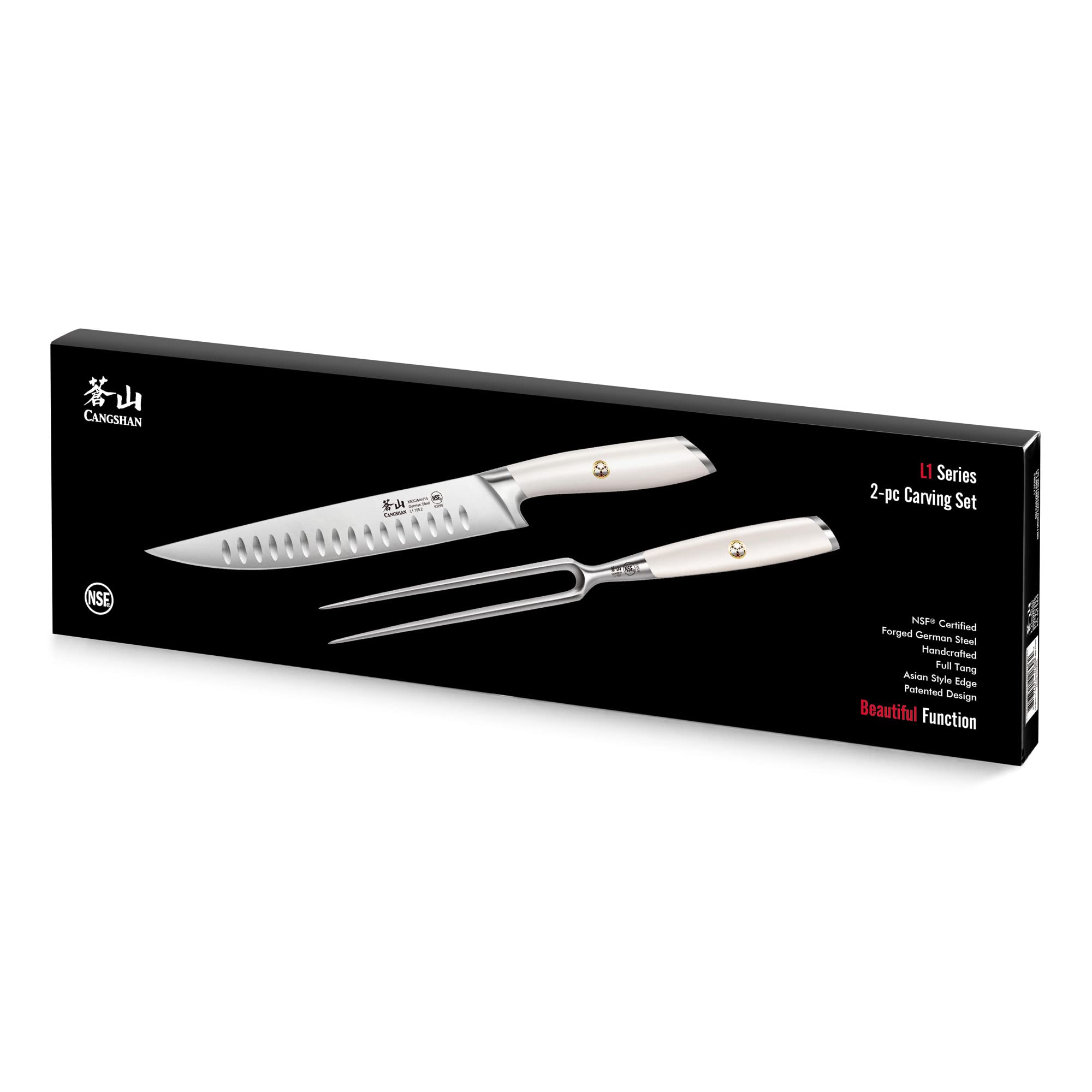 Cangshan L1 Series 1026962 German Steel Forged 2-Piece Carving Set, White