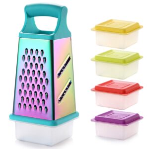 Rainbow Color Cutlery Knife Set, Marco Almond KYA27 Kitchen Knives Set with Wooden Block Plugs Professional Rainbow Color Box Grater,Stainless Steel Grater Slicer 5 PCS Set