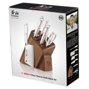 Cangshan L1 Series 1027129 German Steel forged 7-Piece Cleaver Knife Block Set, White