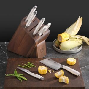 Cangshan L1 Series 1027129 German Steel forged 7-Piece Cleaver Knife Block Set, White