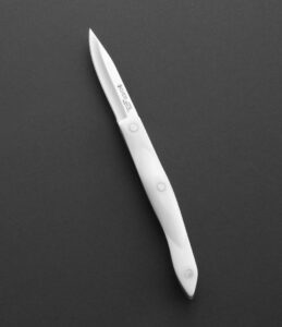 cutco model 1720 paring knives with 2-3/4" straight edge blade and overall length 7-7/8" (pearl white handle)