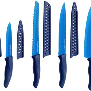 Mizuki Nianhua Knife Set,Blue Kitchen Knife Chef Set, Kitchen Knife Set Stainless Steel, Kitchen Knife Set Dishwasher Safe with Sheathes