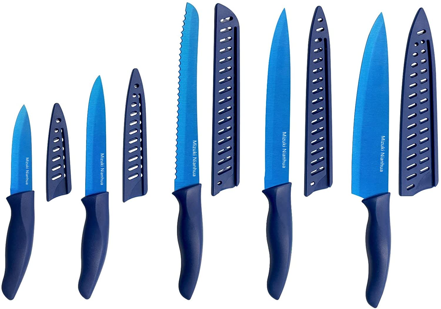 Mizuki Nianhua Knife Set,Blue Kitchen Knife Chef Set, Kitchen Knife Set Stainless Steel, Kitchen Knife Set Dishwasher Safe with Sheathes