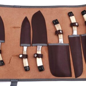 GladiatorsGuild G28B- Professional Kitchen Knives Custom Made Damascus Steel 6 pcs of Professional Utility Chef Kitchen Knife Set with Chopper/Cleaver Black Horn (at end) G28B (White Bone)