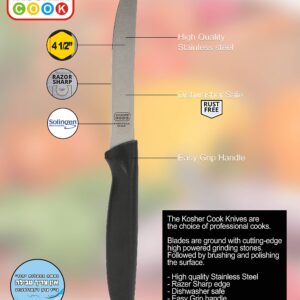 The Kosher Cook Parve Green Kitchen Knife – 4.5” Steak and Vegetable Knife - Razor Sharp Curved Tip, Straight Edge - Color Coded Kitchen Tools