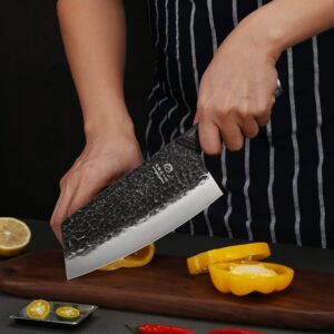 SHI BA ZI ZUO 7.5 Inch High Carbon Steel Vegetable Meat Cleaver Knife with Long-lasting Edge Designed for Cutting Meat Vegetable and Fruit