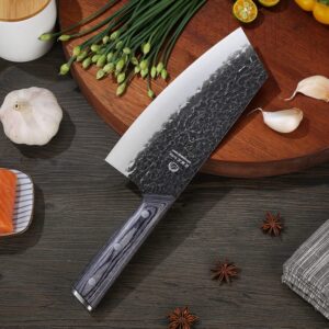 SHI BA ZI ZUO 7.5 Inch High Carbon Steel Vegetable Meat Cleaver Knife with Long-lasting Edge Designed for Cutting Meat Vegetable and Fruit