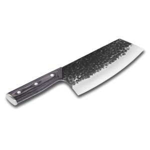 SHI BA ZI ZUO 7.5 Inch High Carbon Steel Vegetable Meat Cleaver Knife with Long-lasting Edge Designed for Cutting Meat Vegetable and Fruit