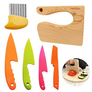 kasiden wooden kids knife for cooking,6 pieces kid safe knives,serrated edges toddler knife,potato slicers cooking knives,kitchen toy,chopper,vegetable and fruit cutter (over 3 years old)