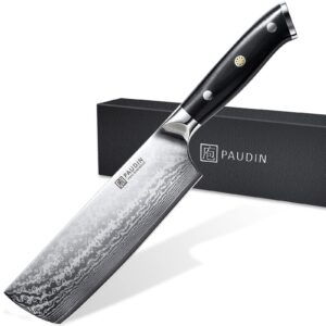 paudin nakiri knife 7'', damascus chef knife, japanese vg-10 stainless steel, kitchen knife with g10 full tang handle, razor sharp 67-layer forged blade