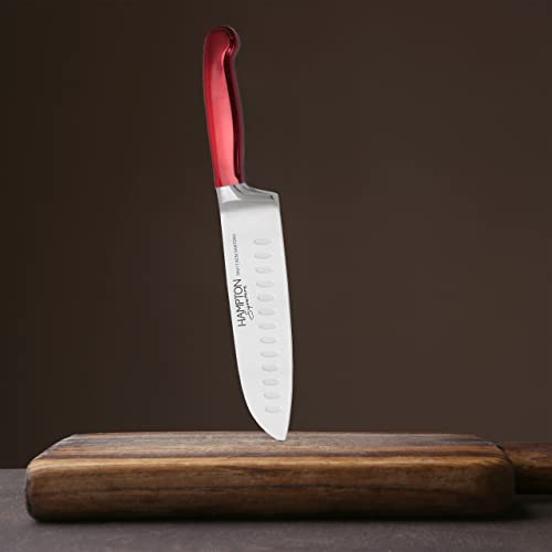 Hampton Forge Red Rorik 7" Santoku Knife/Clear Blade Guard, 0.65 LB