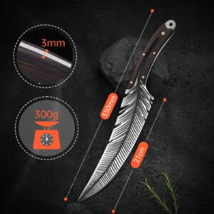 TIVOLI Meat Cleaver with Feather Knife set, Forged Full Tang Knife with Sheath Kitchen Cooking Knife Meat Cleaver Viking Brisket Knife