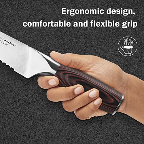 TUO Serrated Bread Knife 8 inch - Professional Bread Cutter Cake Carving Slicer Knife - German HC Stainless Steel Ultra Sharp Wavy Edge- Ergonomic Pakkawood Handle with Gift Box - Osprey Series