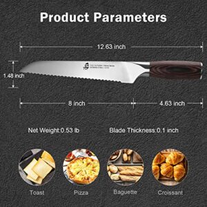 TUO Serrated Bread Knife 8 inch - Professional Bread Cutter Cake Carving Slicer Knife - German HC Stainless Steel Ultra Sharp Wavy Edge- Ergonomic Pakkawood Handle with Gift Box - Osprey Series