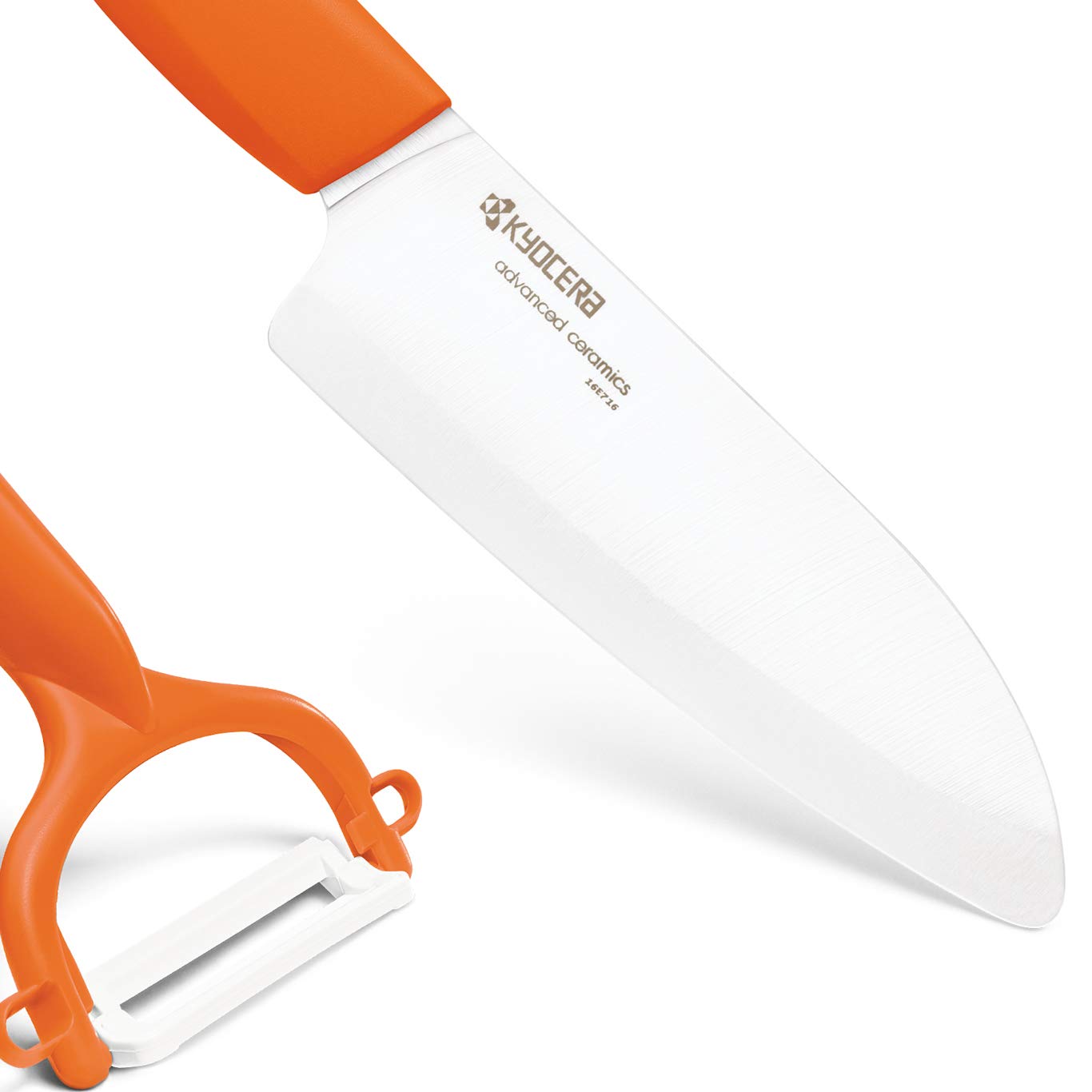 Kyocera Advanced Ceramic Revolution Series 5-1/2-inch Santoku Knife and Y-Peeler Set, Orange