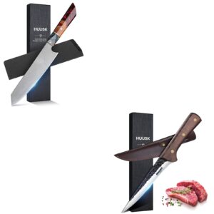 huusk damascus chef knife bundle with boning knife for meat cutting