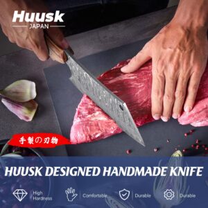 Huusk Hand Forged Meat Cleaver Knife Bundle with Boning Knife for Meat Cutting