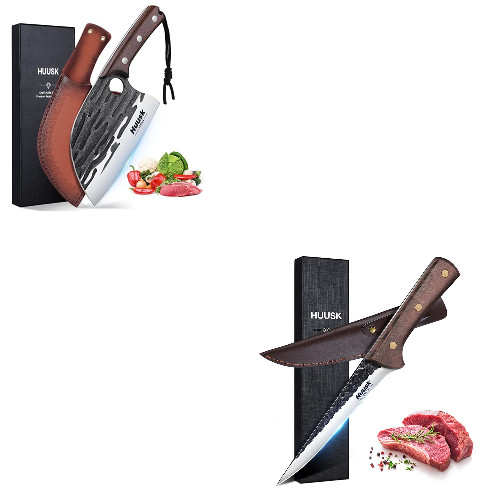 Upgraded Serbian Chef Knife Bundle with Boning Knife for Meat Cutting