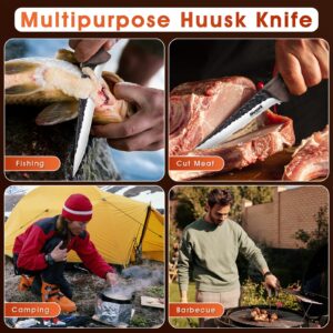 Huusk Forged Meat Cleaver Knife with Sheath Bundle with Hand Forged Deboning Knife with Sheath