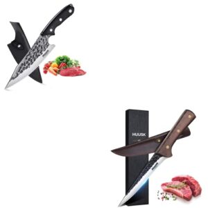 huusk chef knife with sheath bundle with sharp fillet knives for meat, fish, poultry