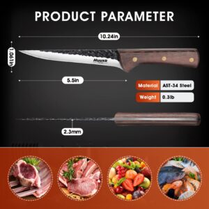 Huusk Japan Knife for Meat Cutting Forged Meat Cleaver Knife with Sheath Bundle with Hand Forged Deboning Knife with Sheath