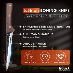 Huusk Japan Knife for Meat Cutting Forged Meat Cleaver Knife with Sheath Bundle with Hand Forged Deboning Knife with Sheath