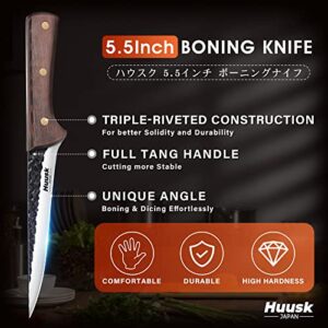 Huusk Viking Knife with Sheath Meat Cleaver Knife Bundle with Sharp Fillet Knives for Meat, Fish, Poultry