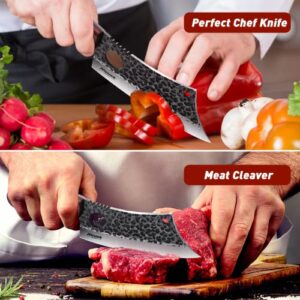 Huusk Viking Knife with Sheath Meat Cleaver Knife Bundle with Sharp Fillet Knives for Meat, Fish, Poultry