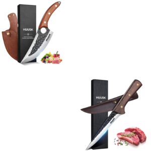 huusk viking knife with sheath bundle with sharp fillet knives for meat, fish, poultry