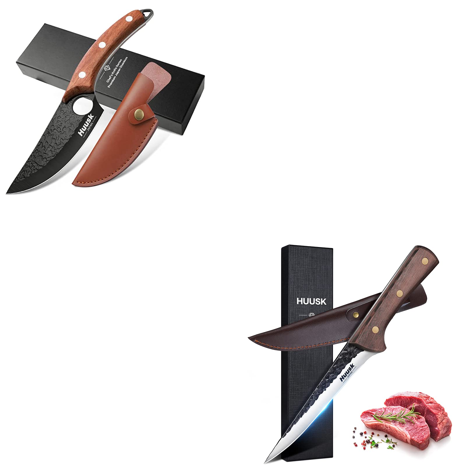 Huusk Upgraded Knife Bundle with Sharp Fillet Knives for Meat, Fish, Poultry