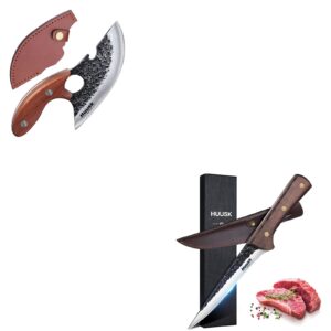huusk small meat knife with bottle opener bundle with hand forged deboning knife with sheath