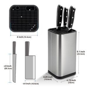 CHUYIREN Knife Holder, Knife Block without Knives,Universal Stainless Steel Knife Storage with 3.5" to 8" Knives, Slots for Scissors and Sharpening Rod, Knife Holder for Kitchen Counter