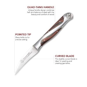 Hammer Stahl Bird's Beak Paring Knife - German High Carbon Steel - Sharp Small Kitchen Knife for Vegetables and Fruits - Ergonomic Quad-Tang Pakkawood Handle