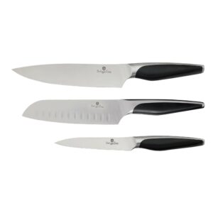 berlinger haus 3 piece knife set, laser cut stainless steel blade knives set for kitchen, cooking knives with ergonomic non-slip handle, sharp cutting eco friendly chef knife set, pfoa, cadmium free
